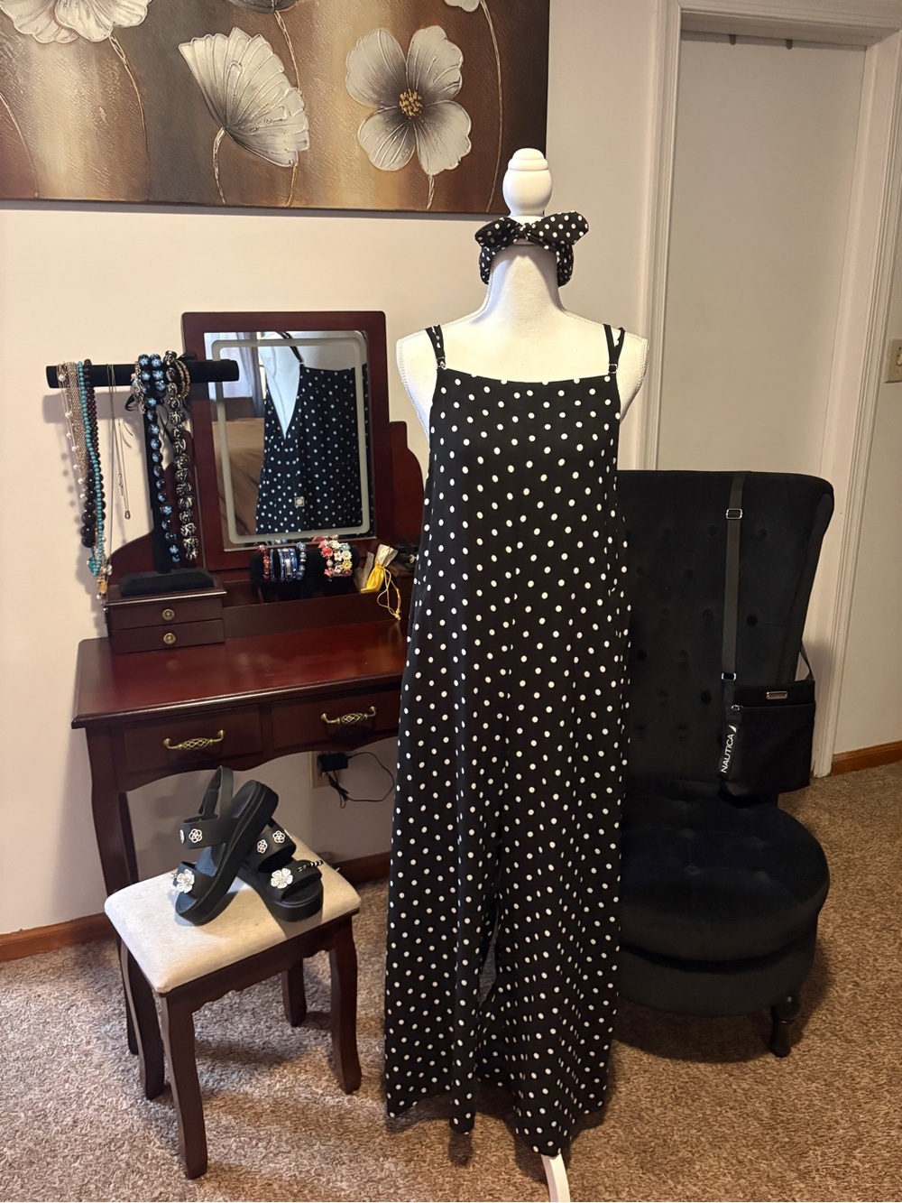 (EUC) Black Polka Dot Wide-Leg Jumpsuit. 📦Ready2Ship